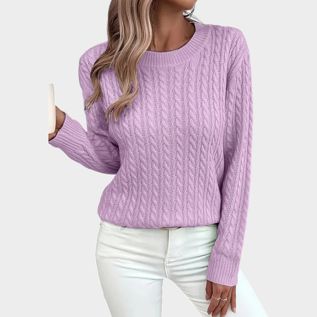 Cable Knit Crew Neck Long Sleeve Sweater