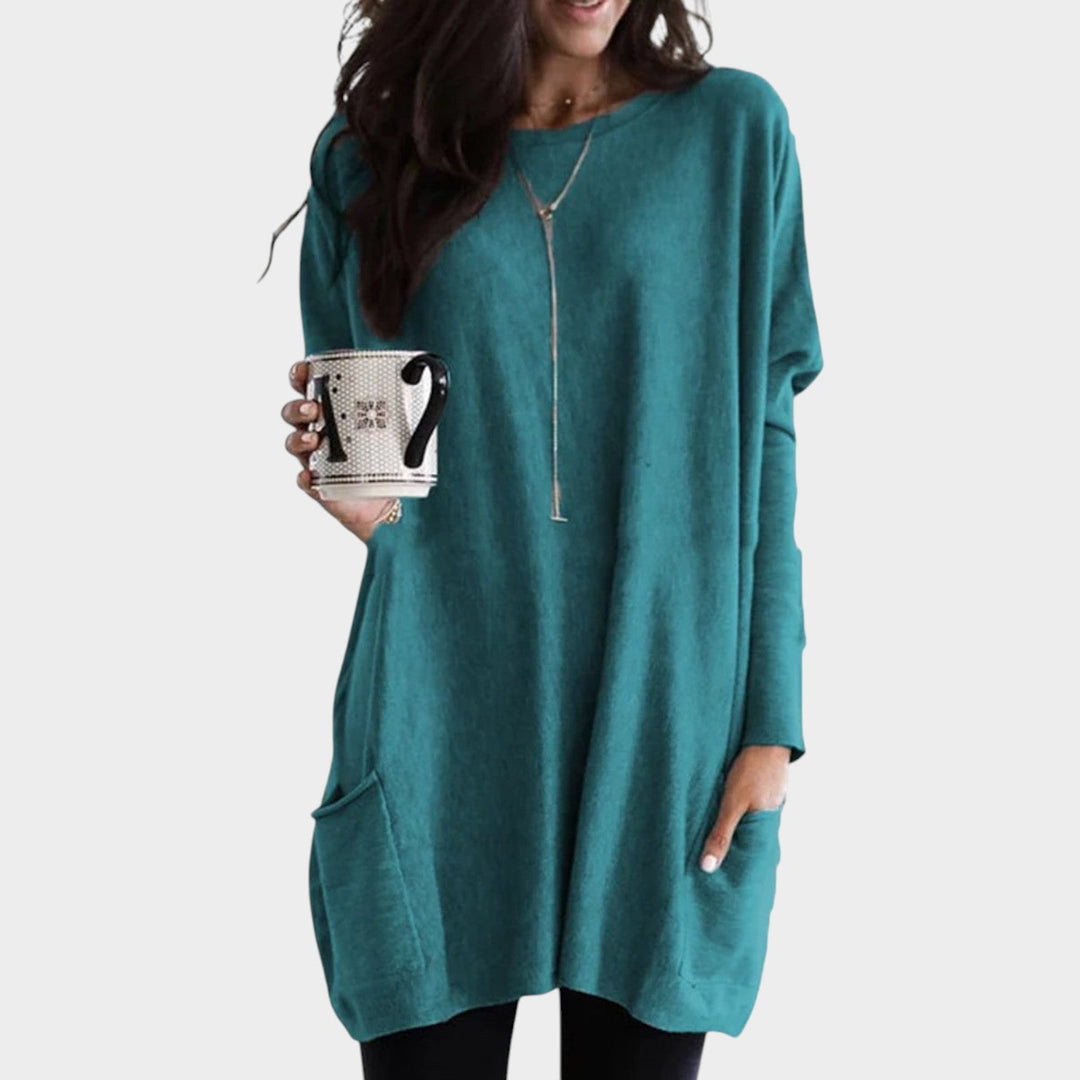 Women's Oversized Knit Sweater Practical Pockets Long Sleeve Tunic