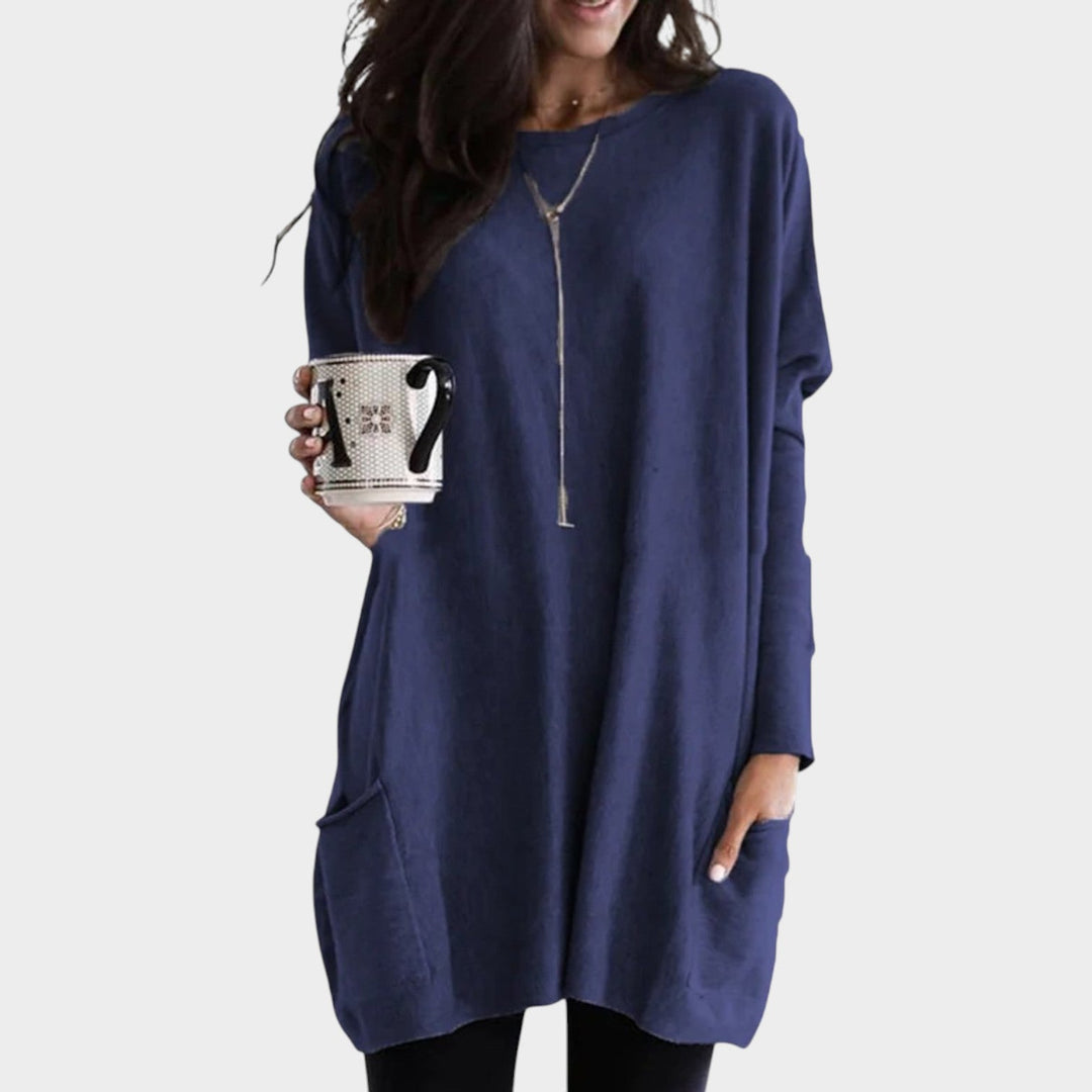 Women's Oversized Knit Sweater Practical Pockets Long Sleeve Tunic