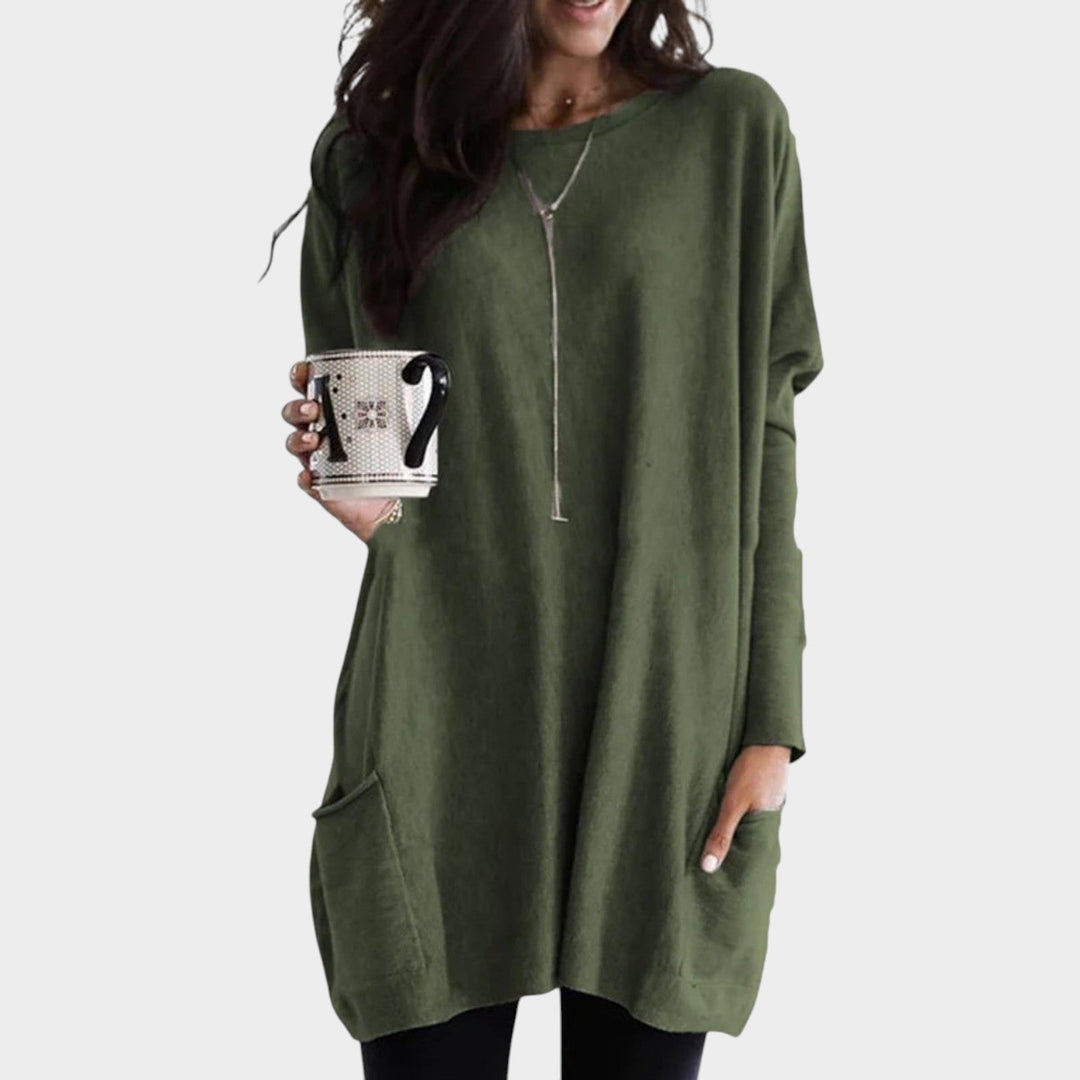 Women's Oversized Knit Sweater Practical Pockets Long Sleeve Tunic