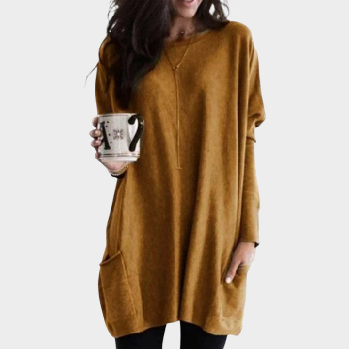 Women's Oversized Knit Sweater Practical Pockets Long Sleeve Tunic