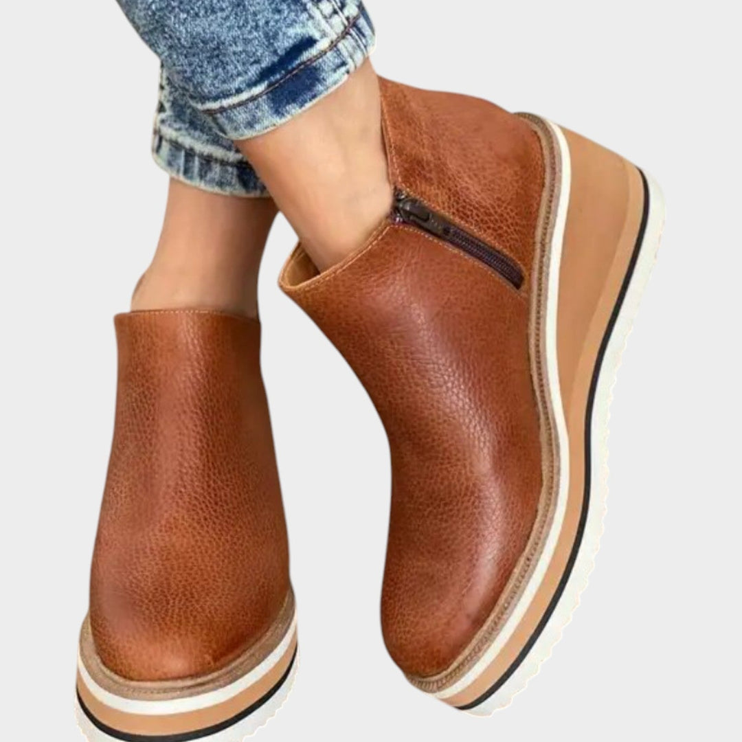 Women's Leather Ankle Boots Slip On Comfort Sole