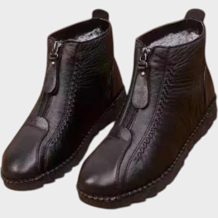 Women's Leather Ankle Boots Lined Slip-Resistant Side Zip