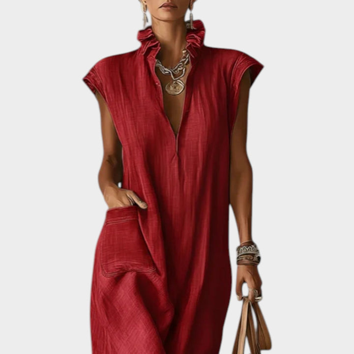 Ruffled Collar Midi Dress