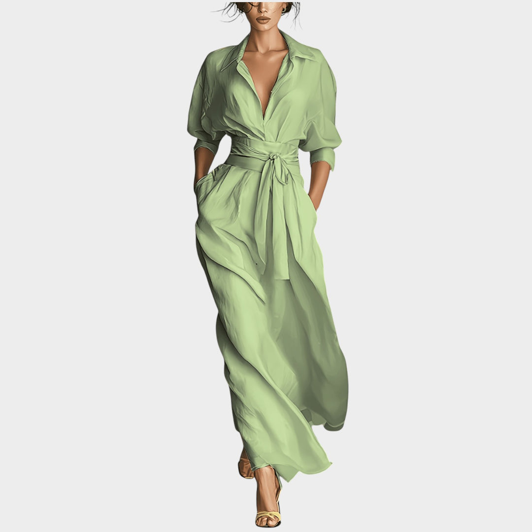 Belted Flowing Maxi Shirt Dress