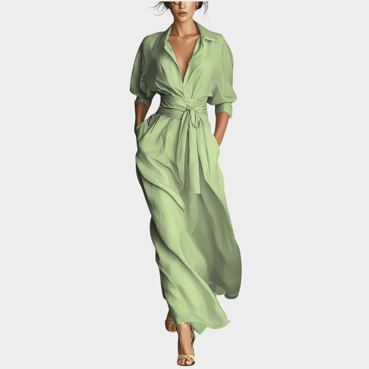 Belted Flowing Maxi Shirt Dress