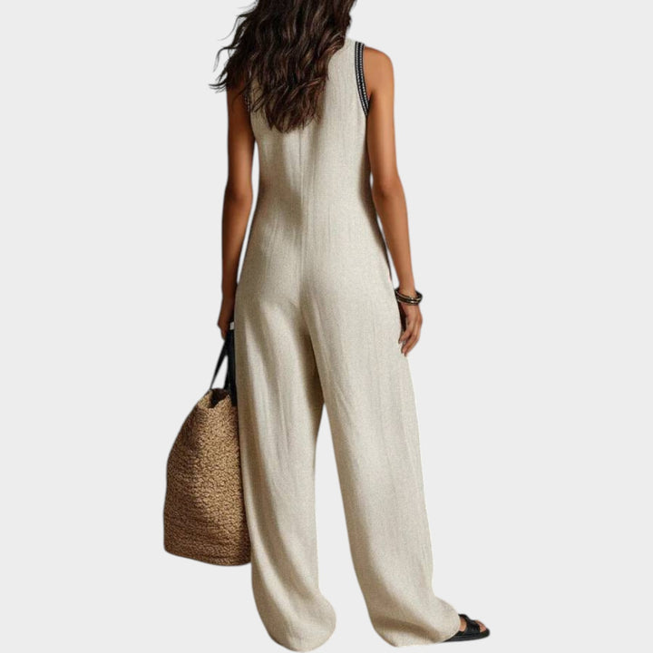 Boho Linen Wide-Leg Jumpsuit