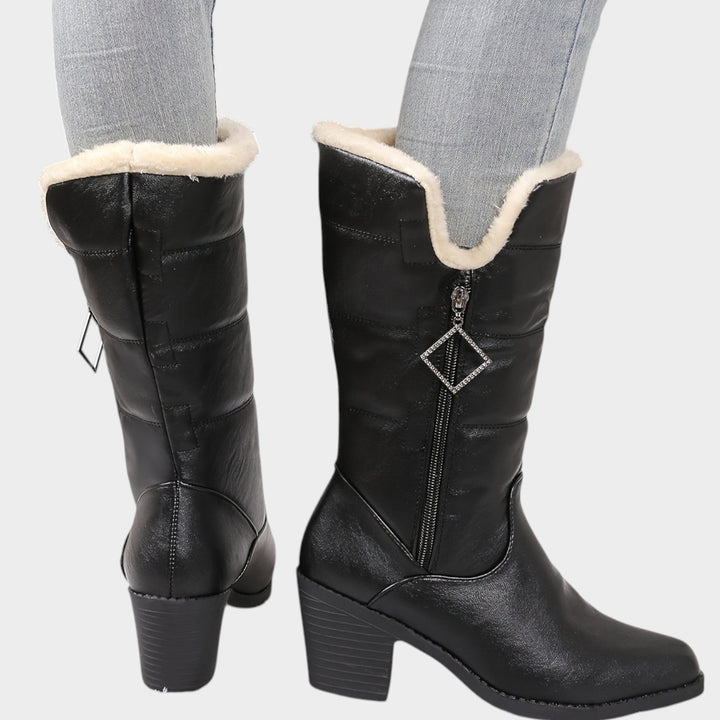 Women’s Winter Boots Chunky Heel Side Zip Solid Color