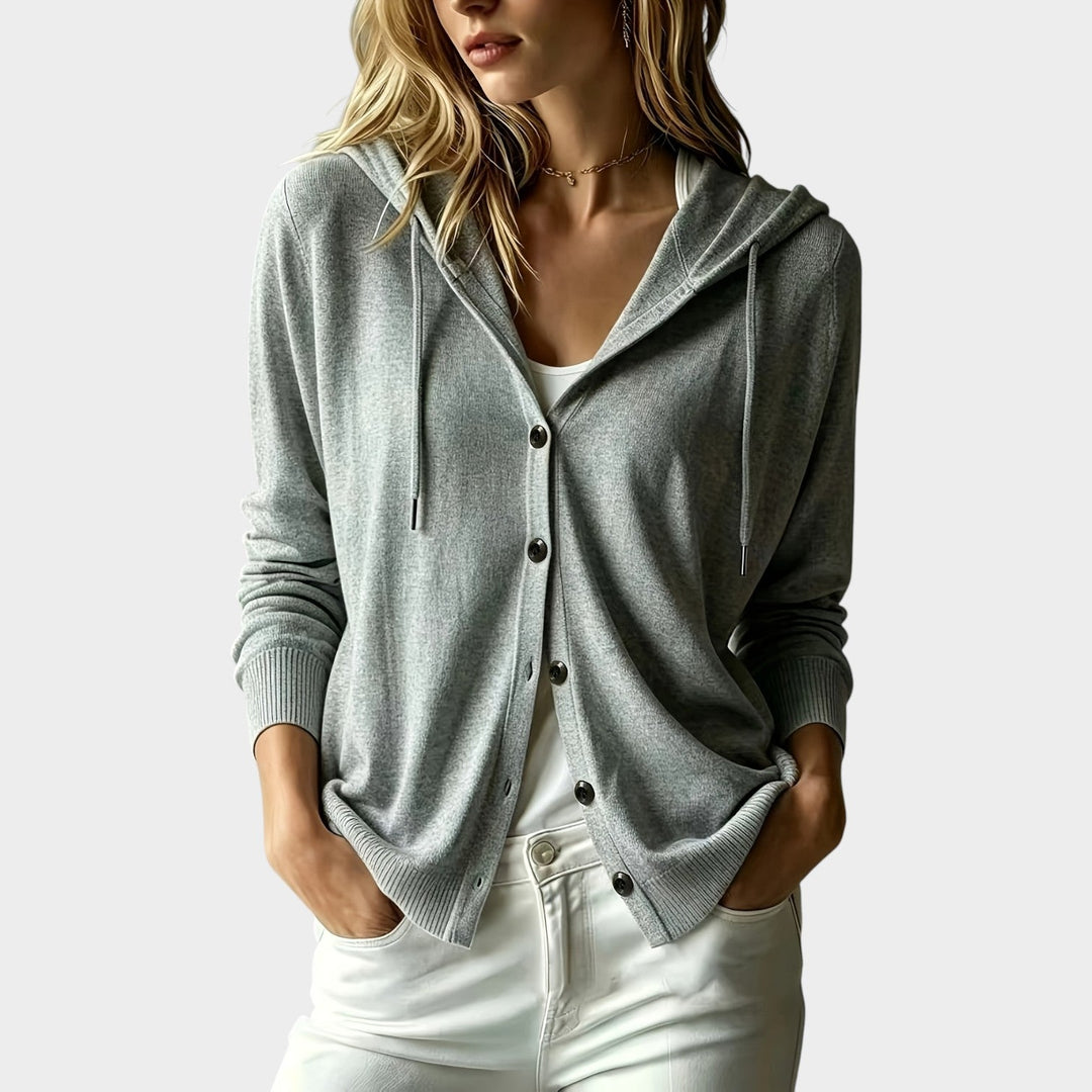 Women's Knit Cardigan Hooded Lightweight Button Front