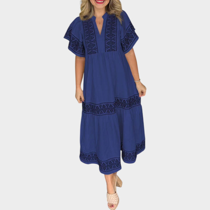 Boho Embroidered Tiered Midi Dress