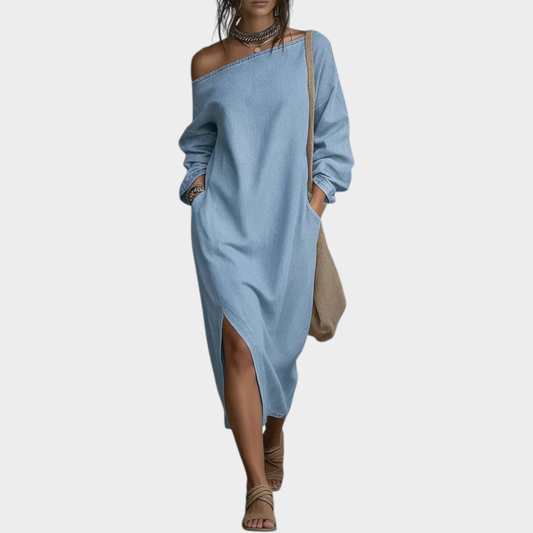 Off-Shoulder Relaxed Midi Dress