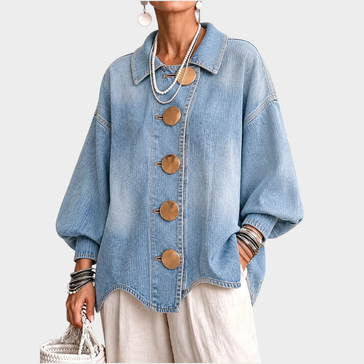 Women’s Oversized Denim Jacket Button Front Balloon Sleeve