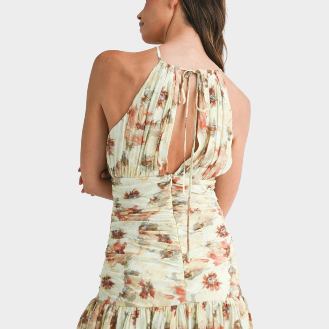 Elegant Floral Halter Midi Dress