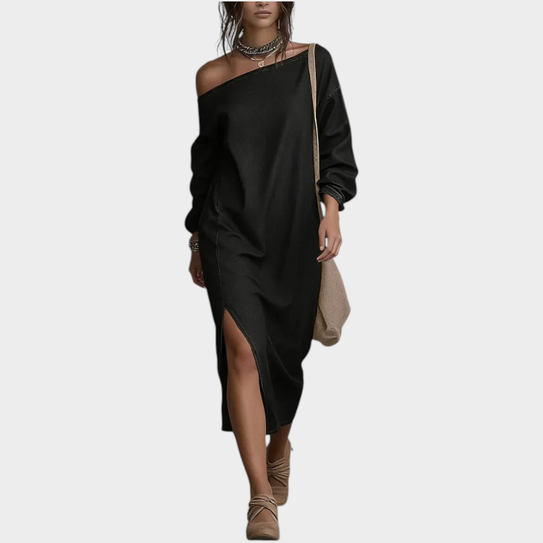 Off-Shoulder Relaxed Midi Dress
