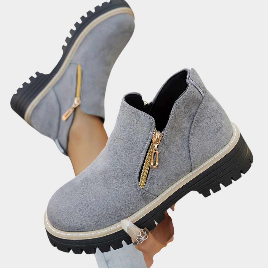 Women's Ankle Boots Double Zipper Thick Sole Solid Color
