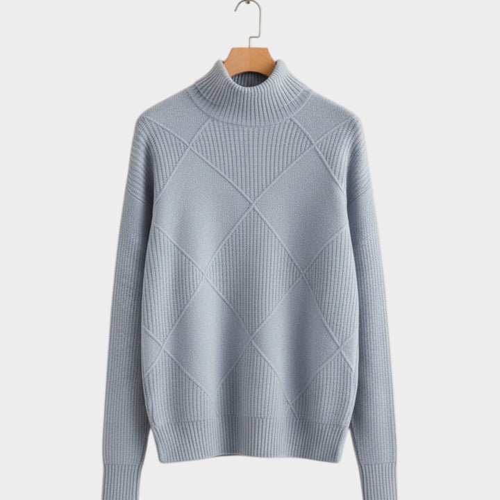 Women's Knit Turtleneck Sweater Diamond Pattern Cozy High Neckline