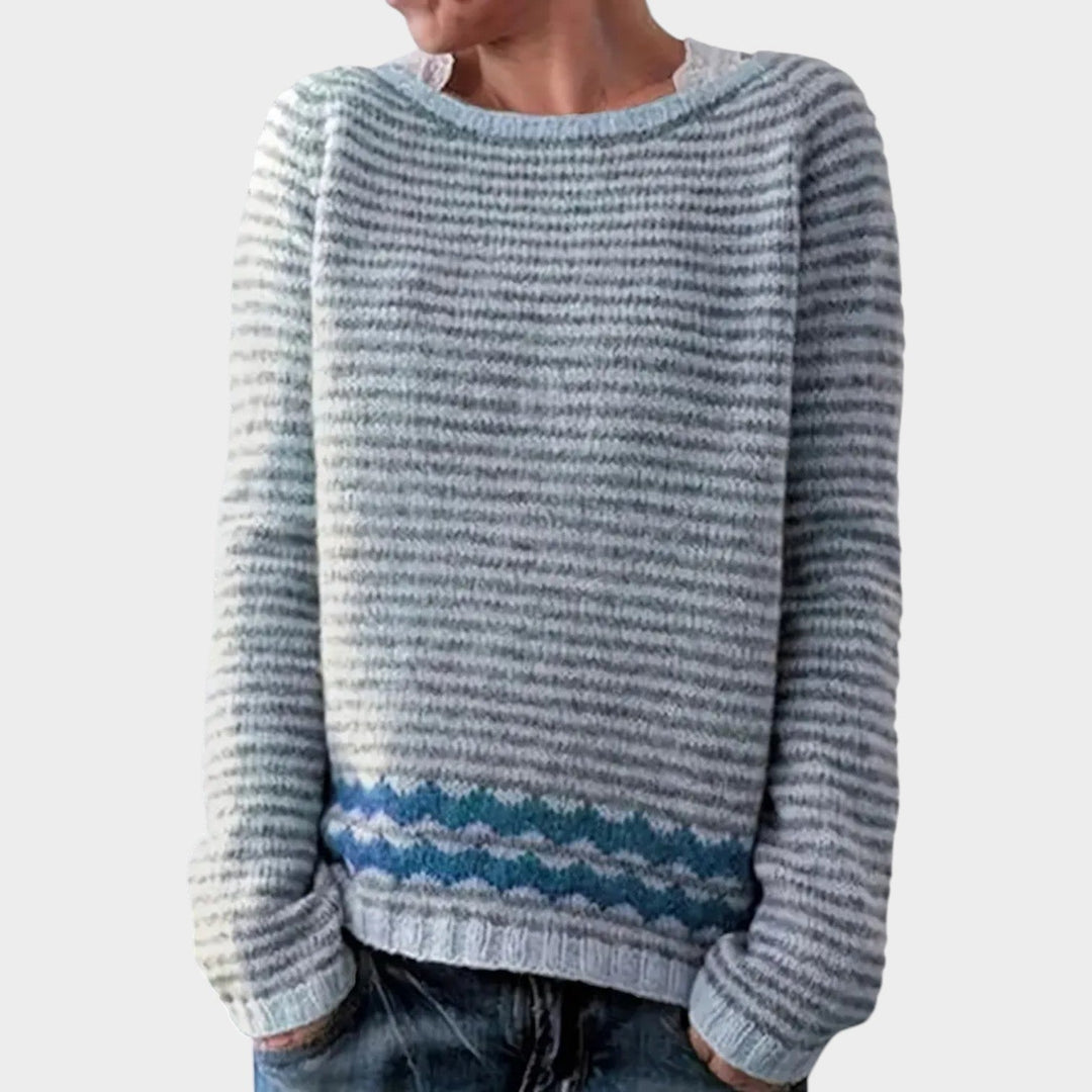 Women's Striped Knit Crew Neck Sweater