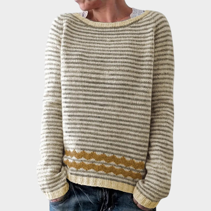 Women's Striped Knit Crew Neck Sweater