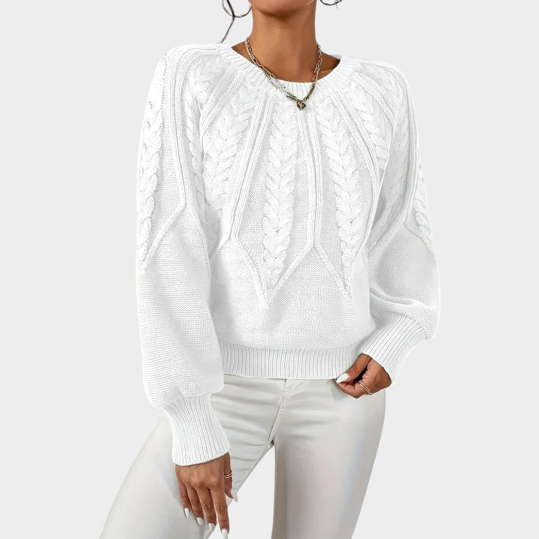 Textured Cable Knit Crew Neck Sweater
