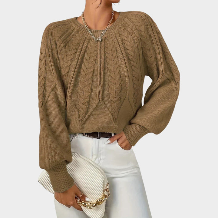 Textured Cable Knit Crew Neck Sweater