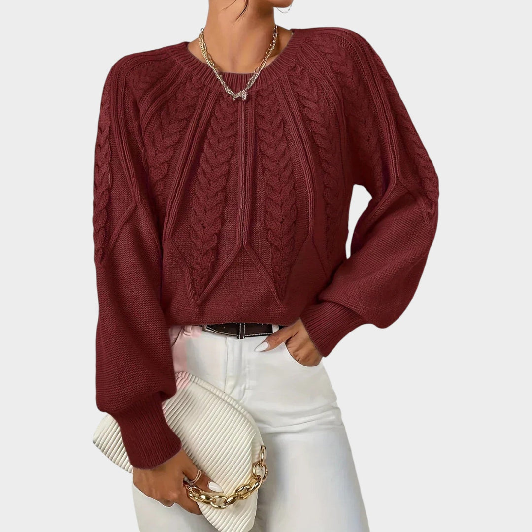Textured Cable Knit Crew Neck Sweater