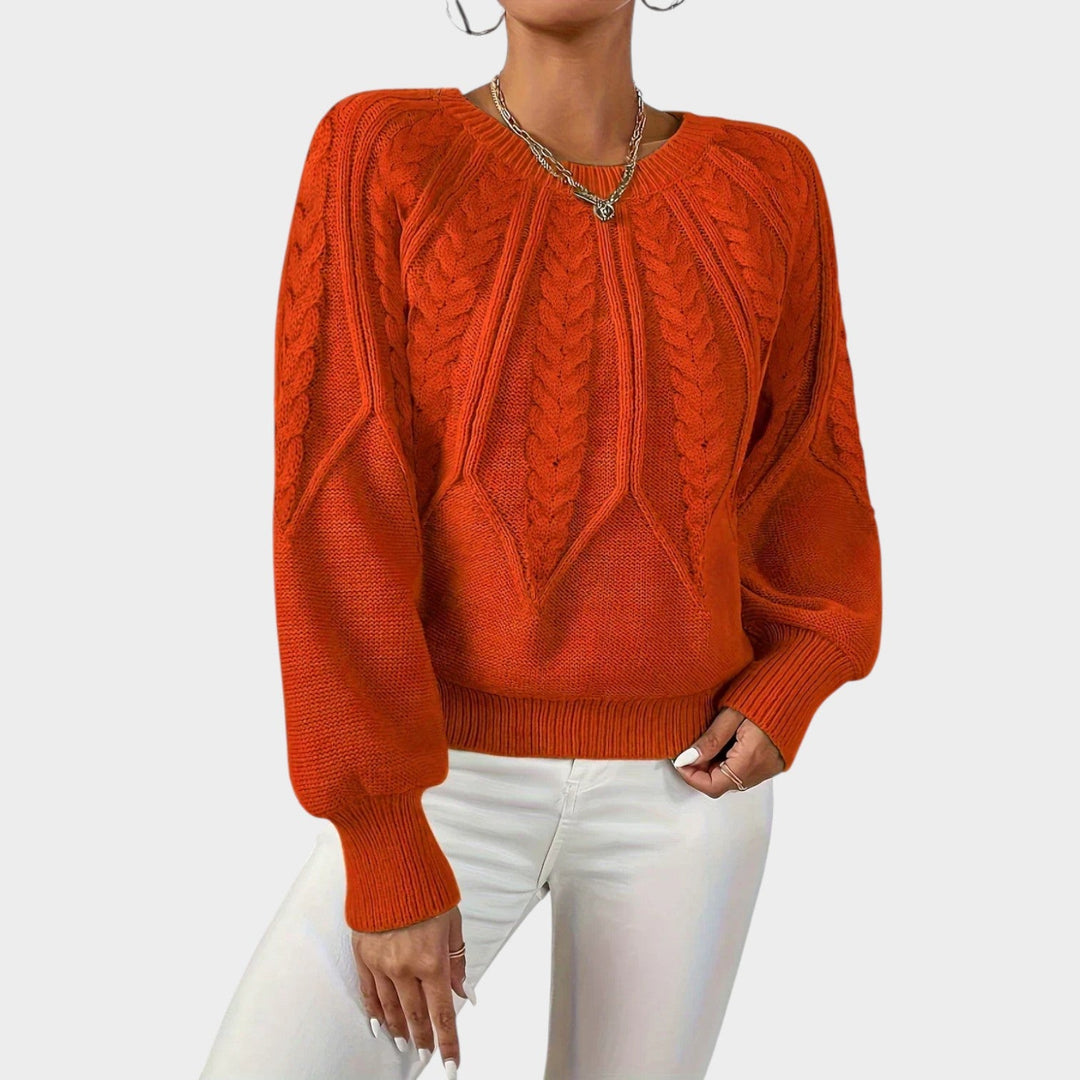 Textured Cable Knit Crew Neck Sweater