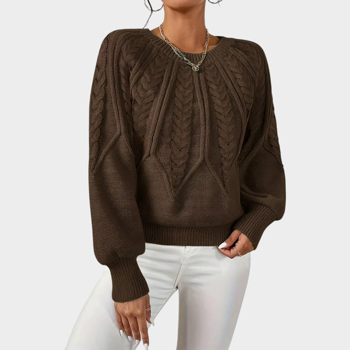 Textured Cable Knit Crew Neck Sweater