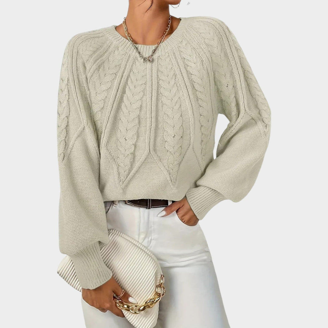 Textured Cable Knit Crew Neck Sweater