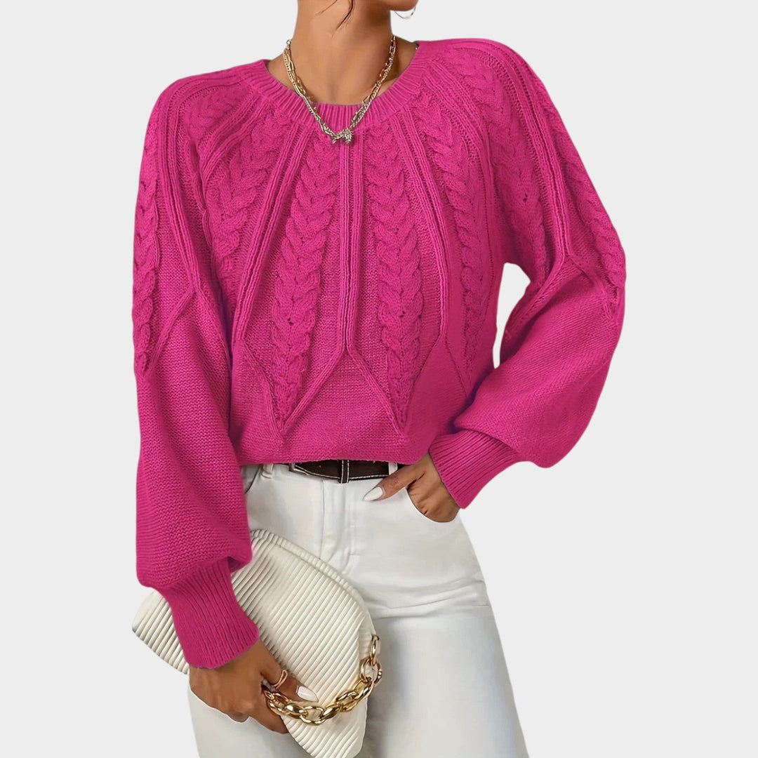 Textured Cable Knit Crew Neck Sweater