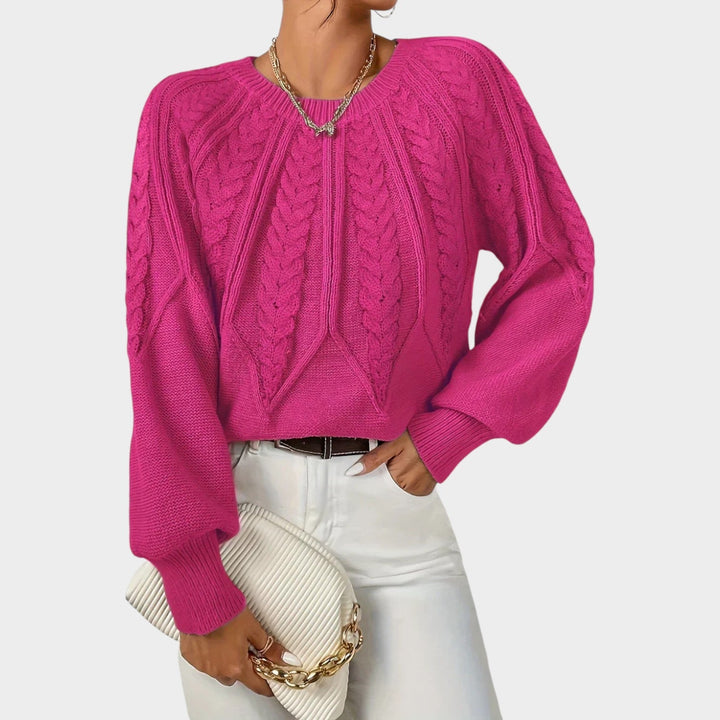 Textured Cable Knit Crew Neck Sweater