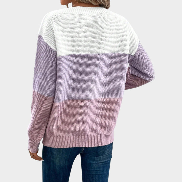 Women's Knit Crew Neck Sweater Color Block Long Sleeves