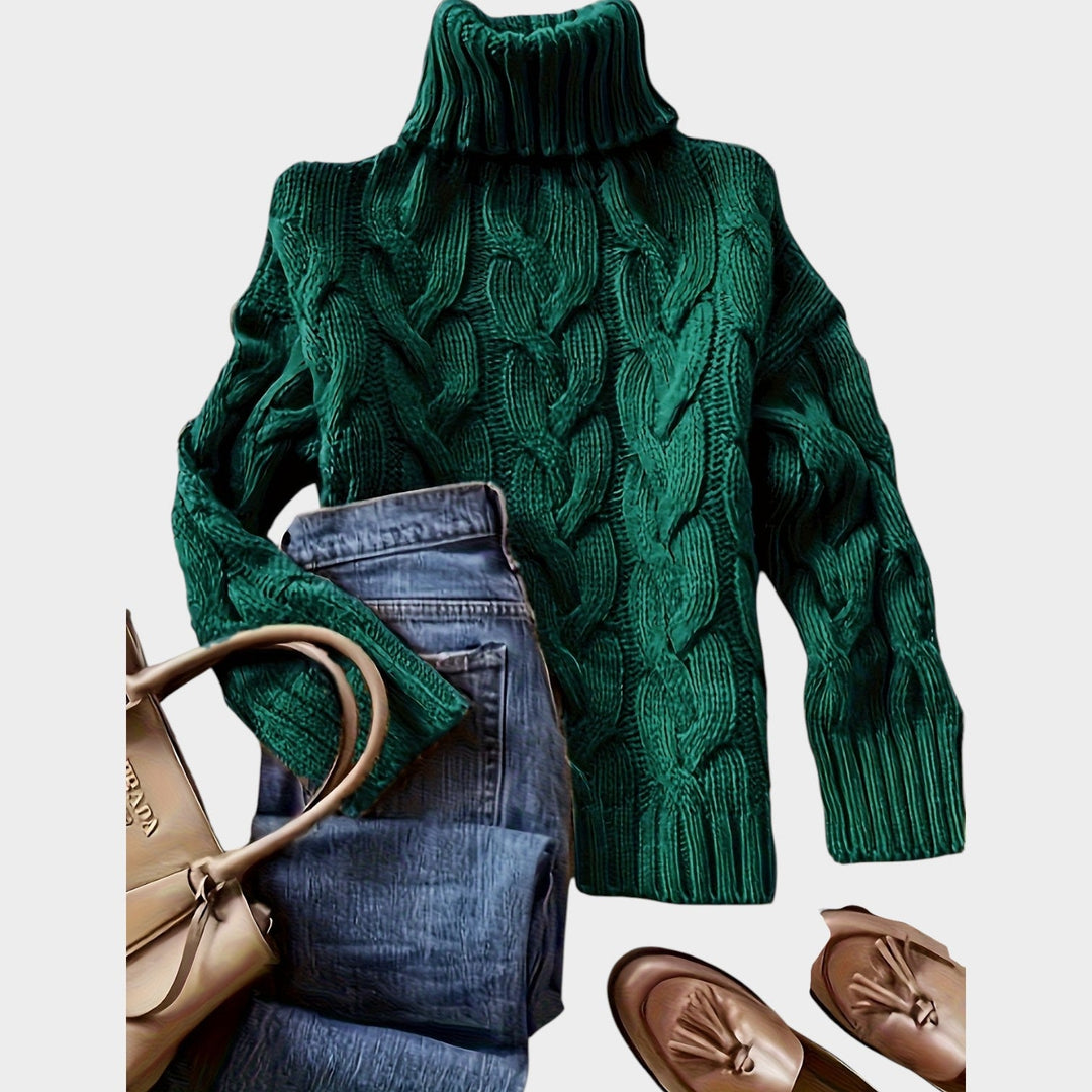 Women’s Cable Knit Sweater Turtleneck Chunky Long Sleeve