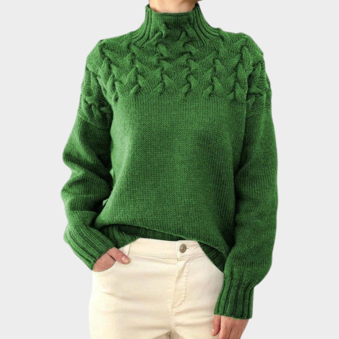 Relaxed Fit Cable Knit Turtleneck Sweater