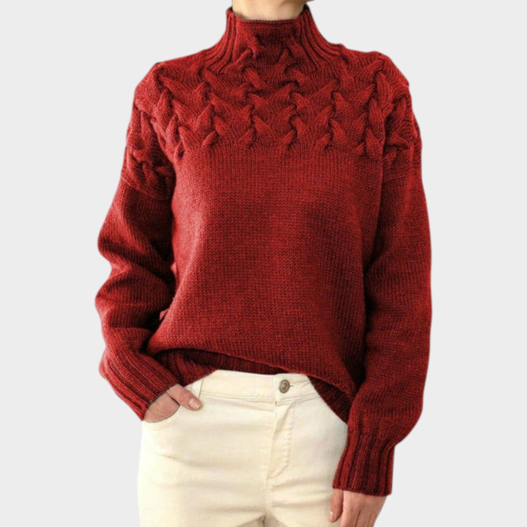 Relaxed Fit Cable Knit Turtleneck Sweater