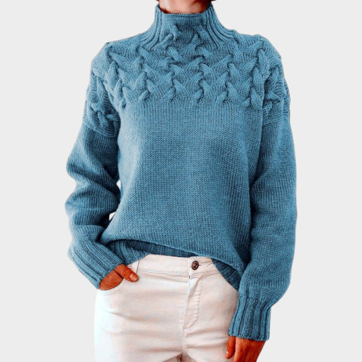 Relaxed Fit Cable Knit Turtleneck Sweater