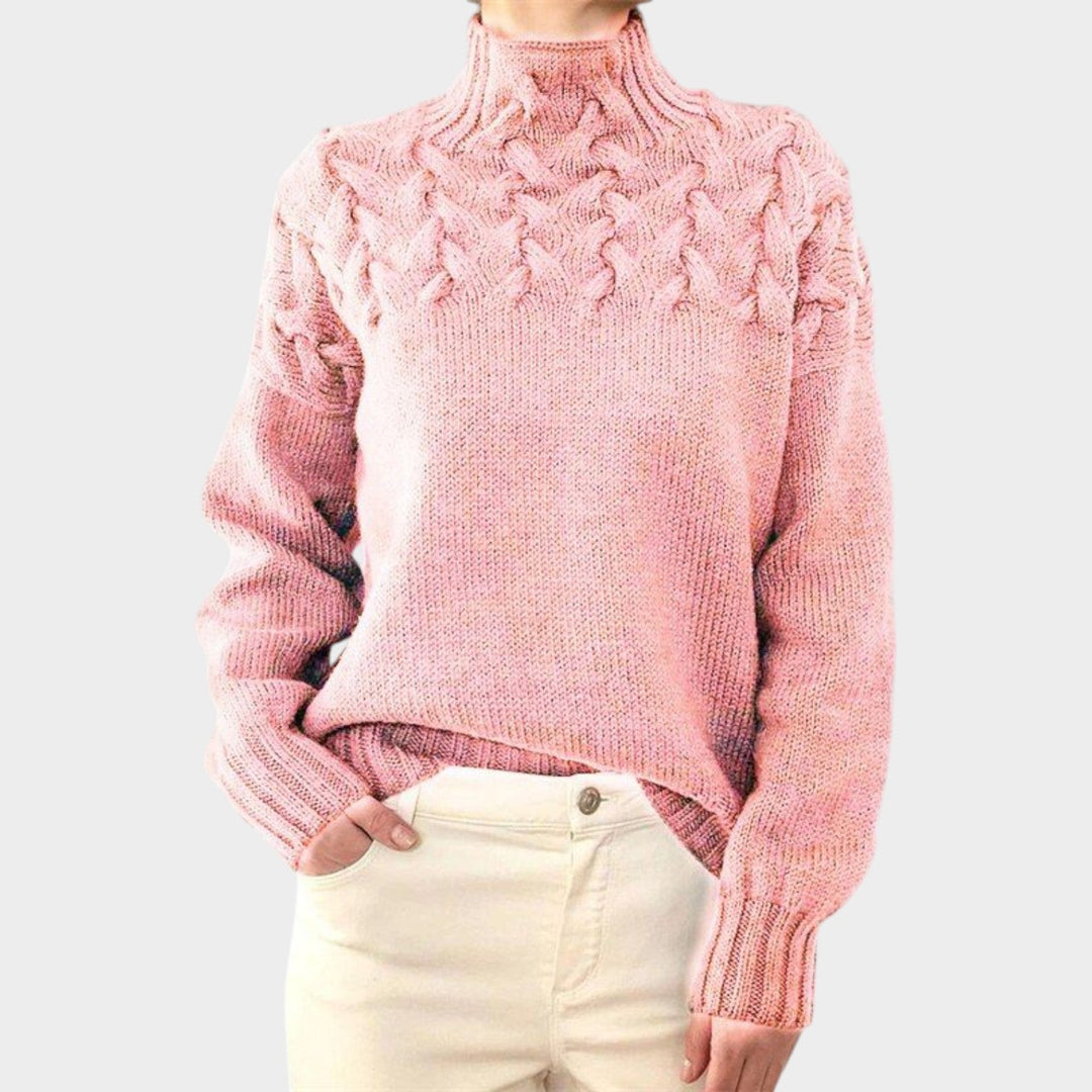 Relaxed Fit Cable Knit Turtleneck Sweater