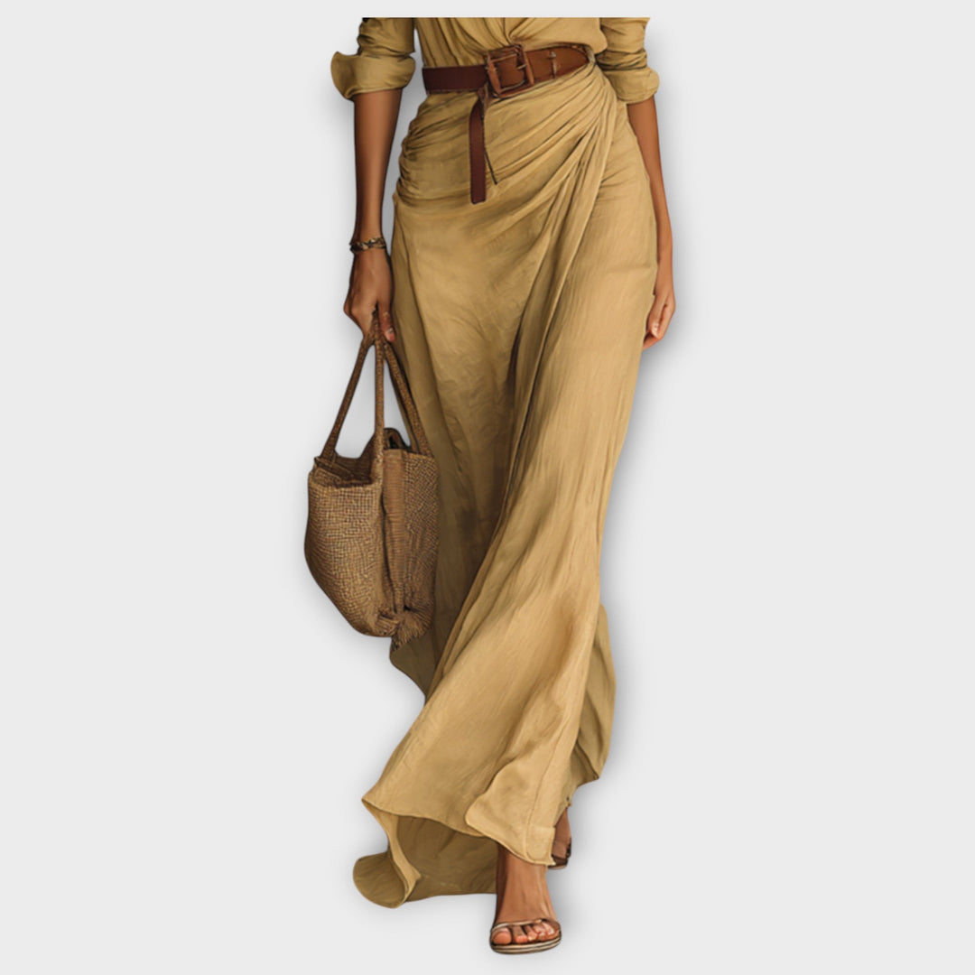 Elegant Draped Button Maxi Dress