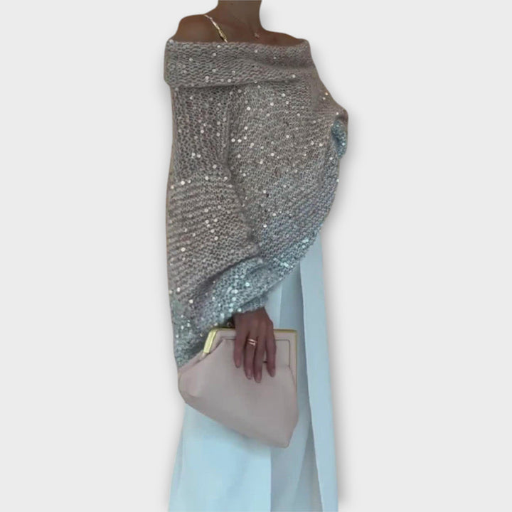 Women's Sequin Off Shoulder Knit Sweater