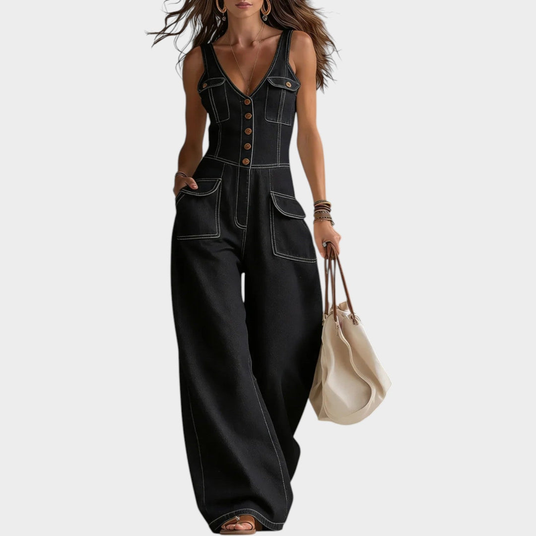Retro Button-Up Denim Jumpsuit