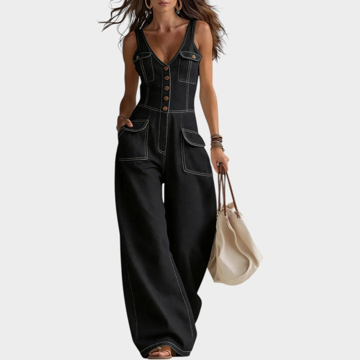Retro Button-Up Denim Jumpsuit