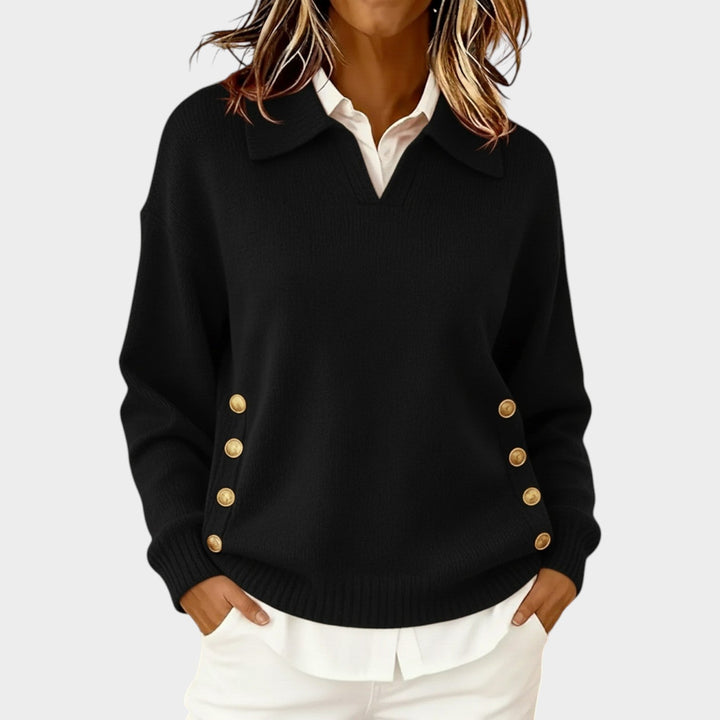 Women's Polo Knit Sweater Casual Button Detail