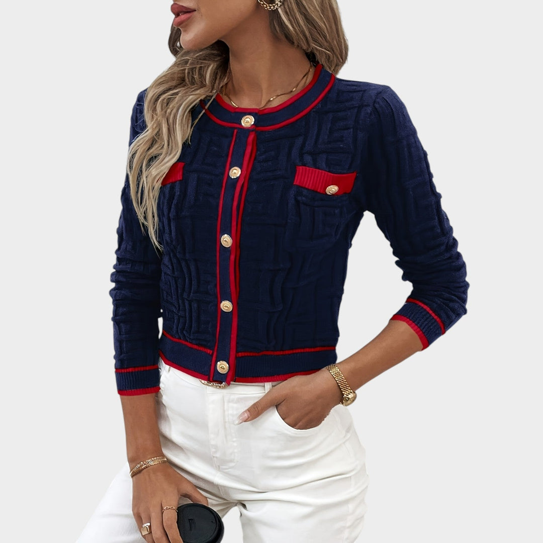 Women's Knit Cardigan Button Up Golden Details Soft Texture