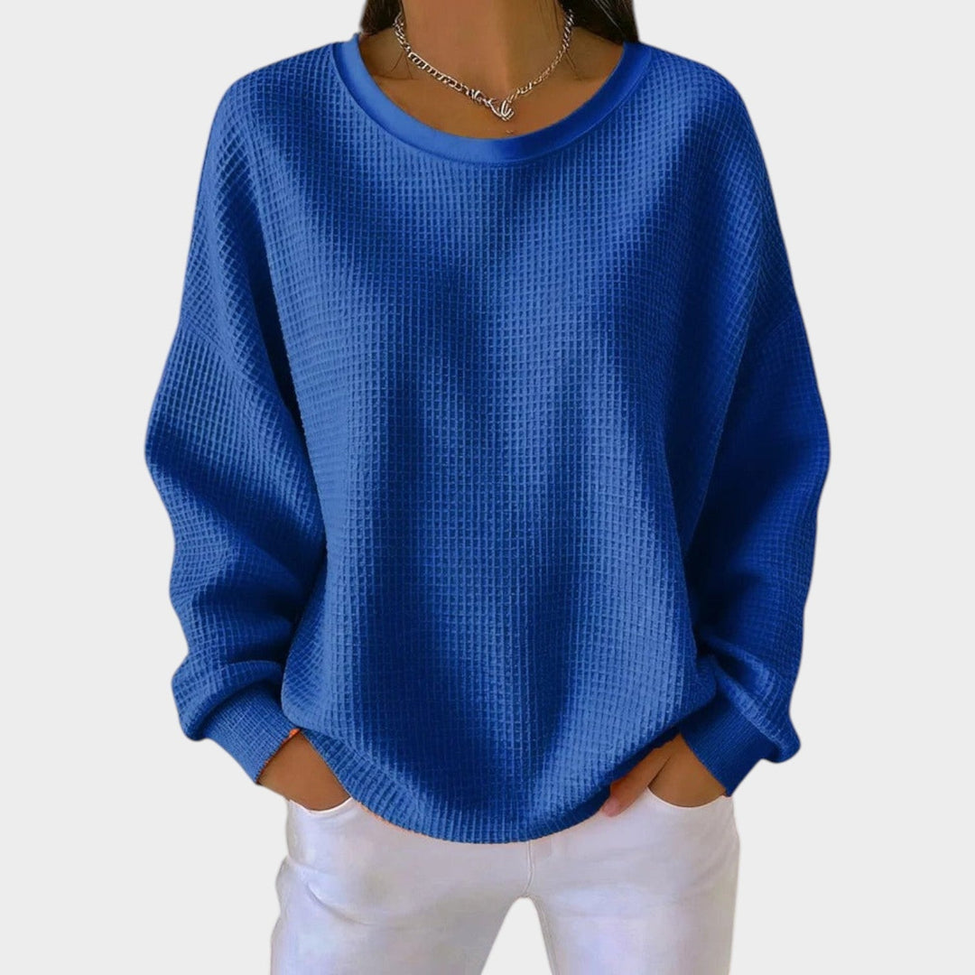 Women's Knit Sweater Round Neck Textured Long Sleeve