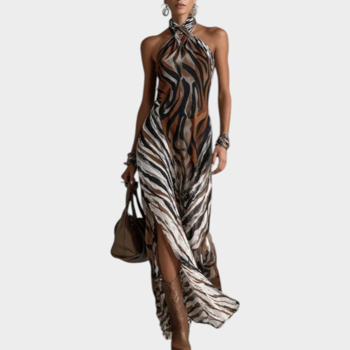 Halter Neck Animal Print Maxi Dress