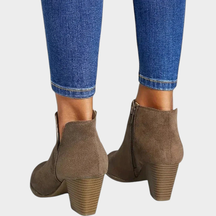 Women's Suede Ankle Boots Block Heel Side Zip