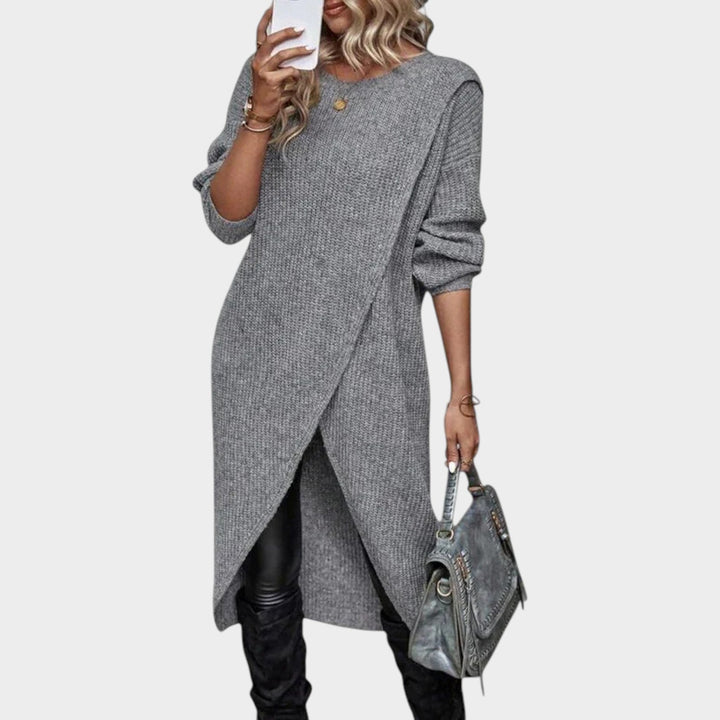 Knit Sweater Dress with Asymmetric Wrap Hem