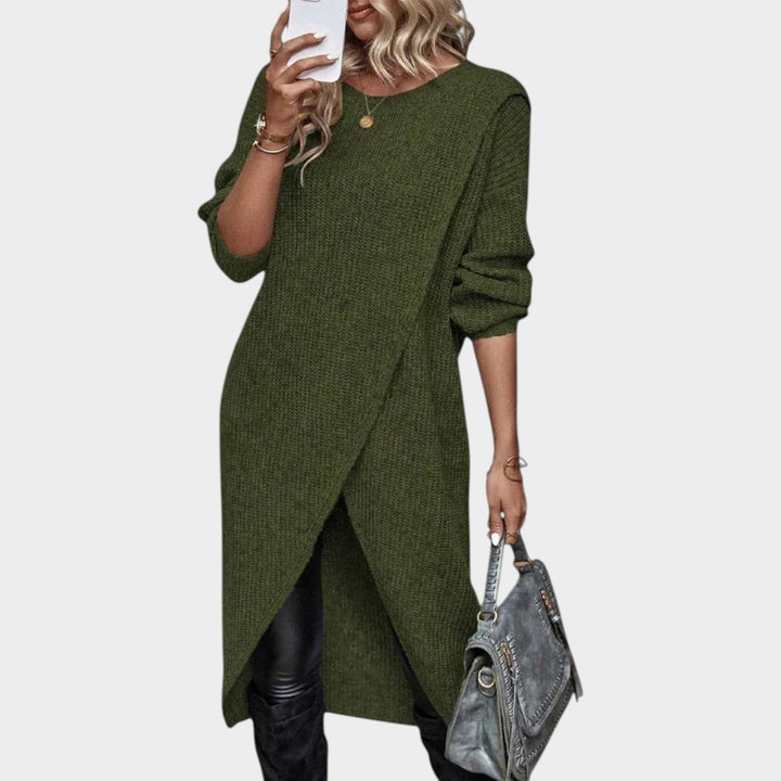 Knit Sweater Dress with Asymmetric Wrap Hem