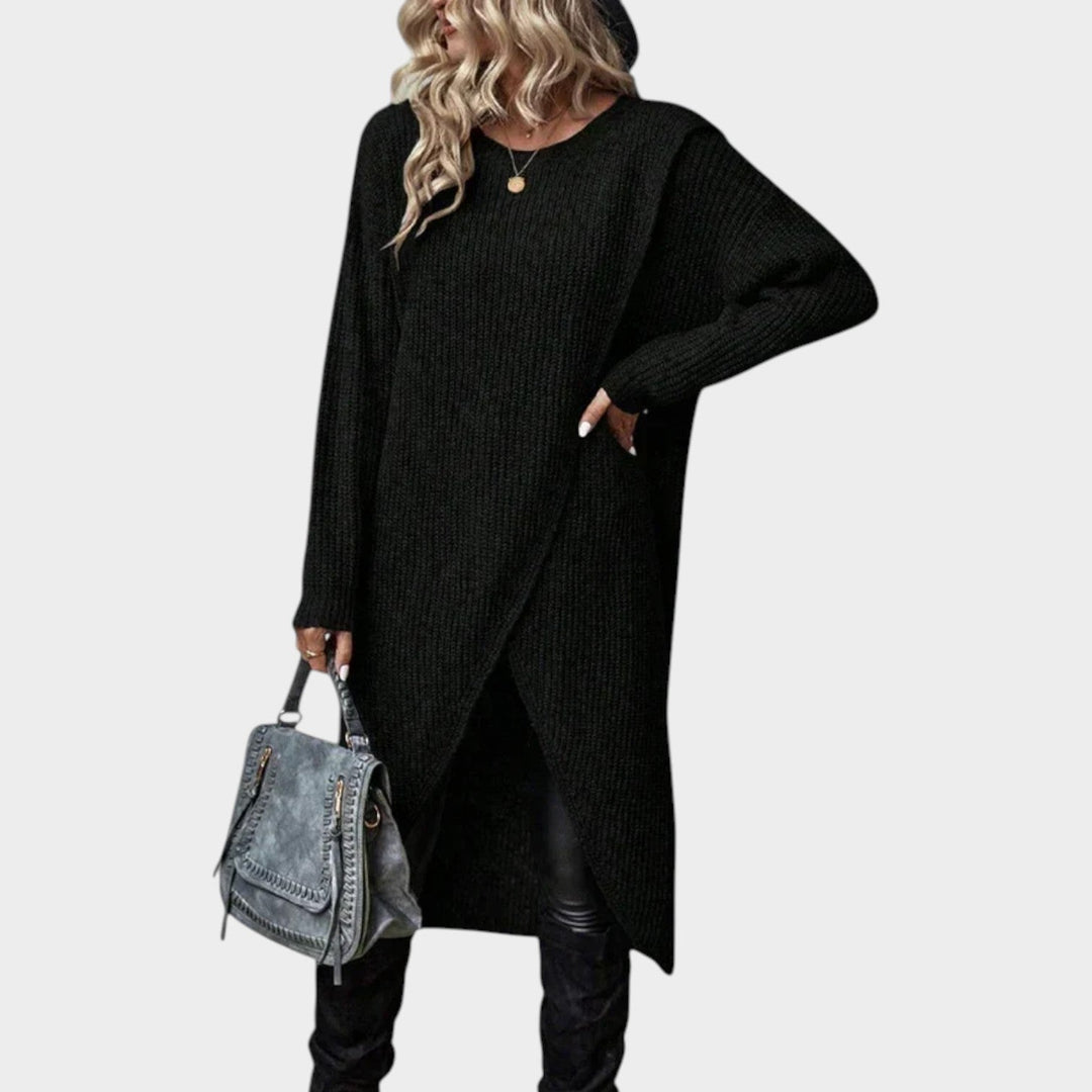 Knit Sweater Dress with Asymmetric Wrap Hem