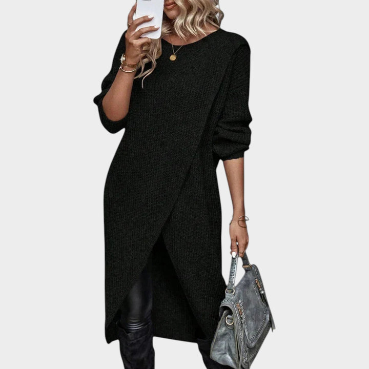 Knit Sweater Dress with Asymmetric Wrap Hem