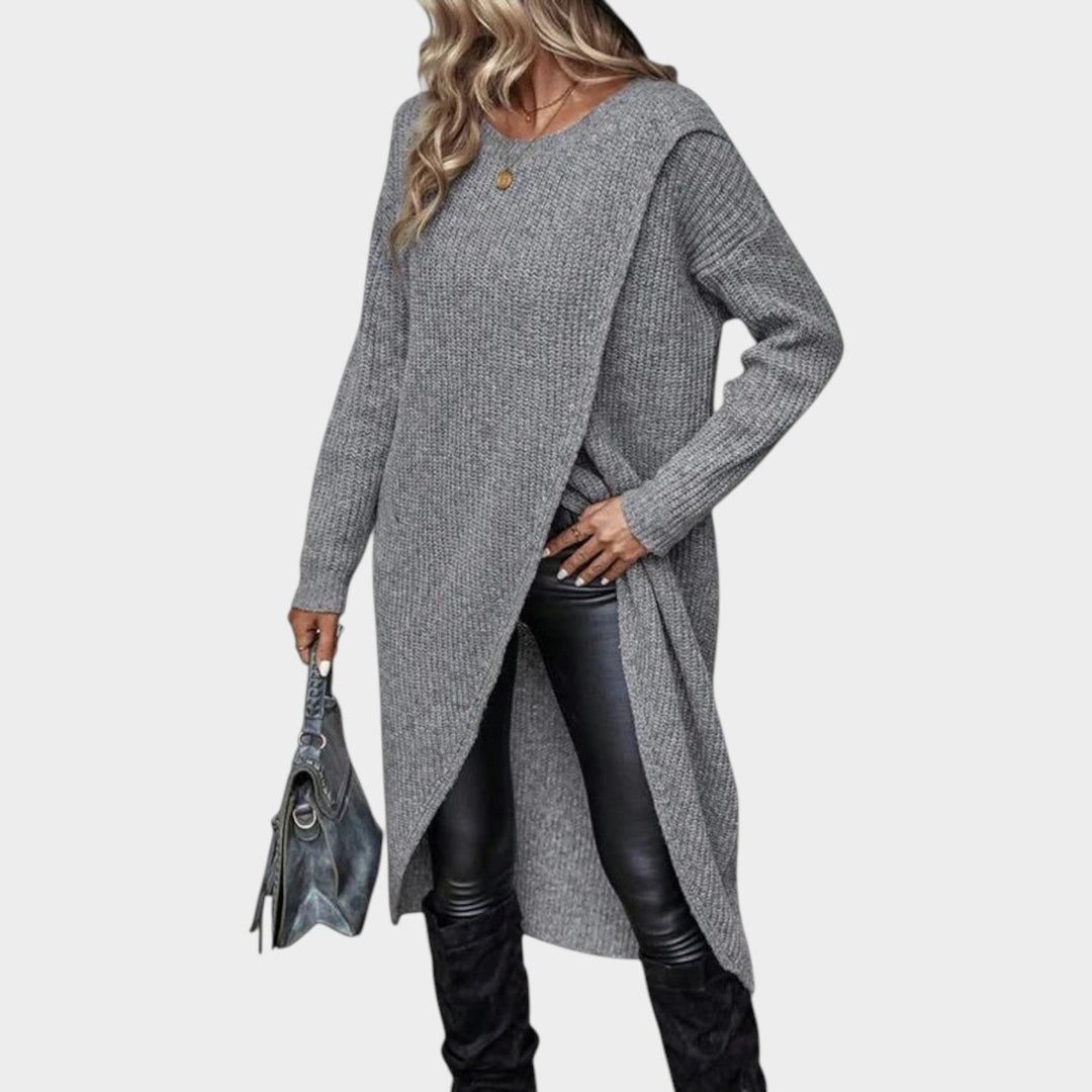 Knit Sweater Dress with Asymmetric Wrap Hem